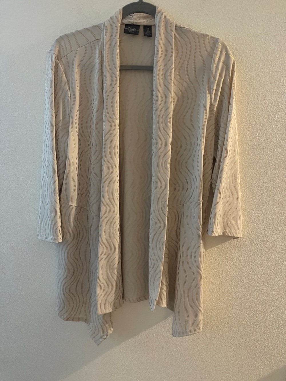 Chicos Travelers collection Cream Open-Front Wave Cardigan